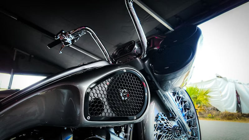 custom motorcycle with CIARE speakers on it